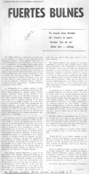 Fuertes Bulnes : [comentario] [artículo] Julio Ramírez Fernández.