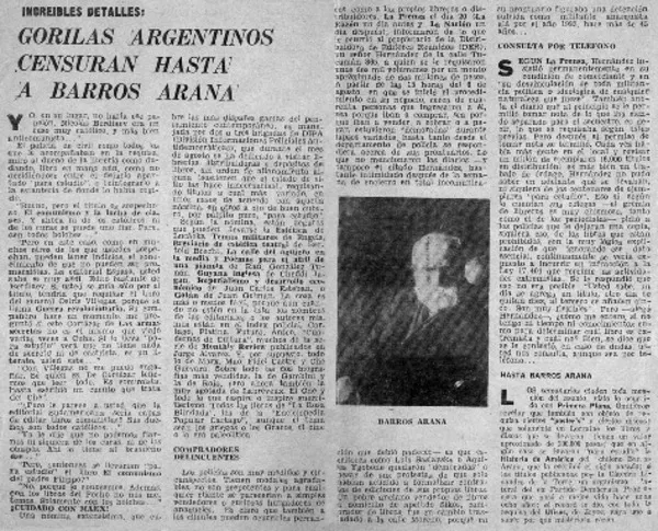 Gorilas argentinos censuran hasta a Barros Arana.  [artículo] Homero Bascuñan.