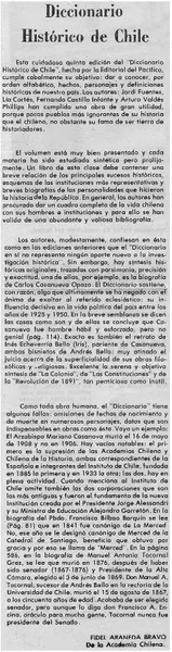 Diccionario histórico de Chile  [artículo] Fidel Araneda Bravo.