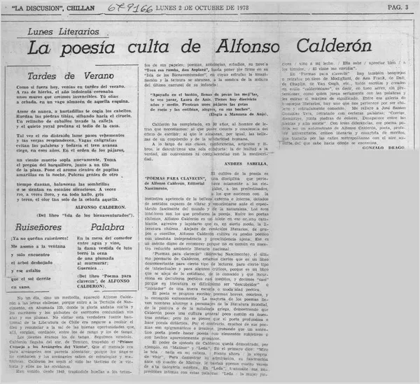 La poesía culta de Alfonso Calderón  [artículo] Gonzalo Drago.