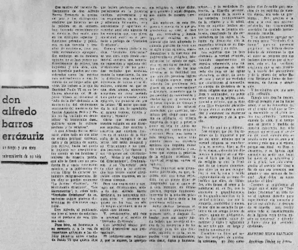 Don Alfredo Barros Errázuriz  [artículo] Alfredo Silva Santiago.