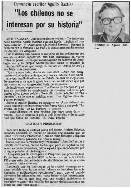 Los Chilenos no es interesan por su historia".  [artículo]