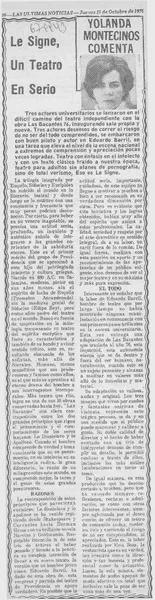 Le signe, un teatro en serio : [comentario] [artículo] Yolanda Montecinos.