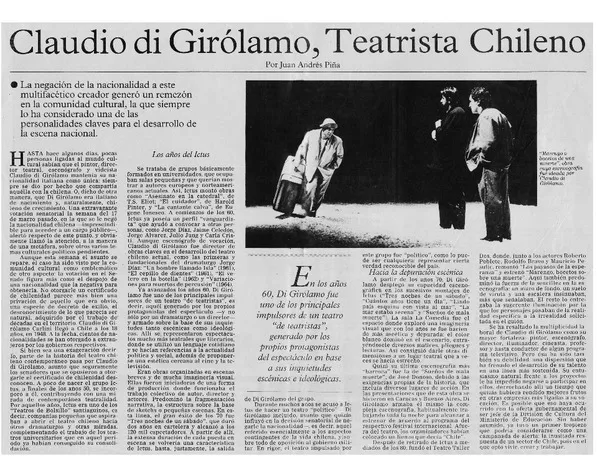 Claudio di Girolamo, teatrista chileno.  [artículo]