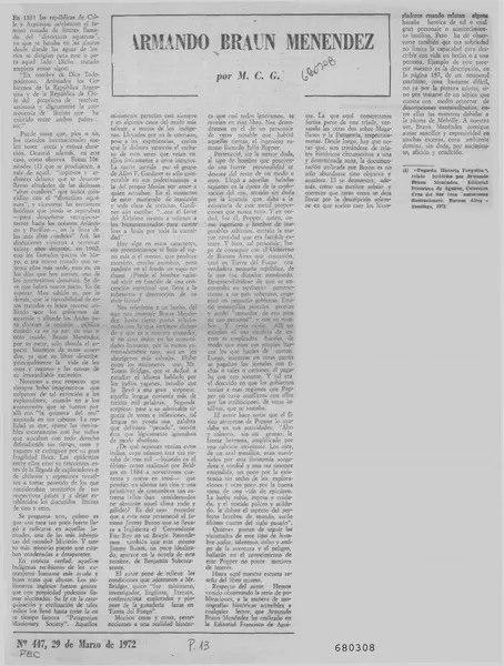 Armando Braun Menéndez  [artículo] M. C. G.