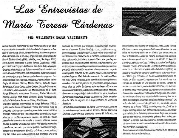 Las entrevistas de María Teresa Cárdenas  [artículo] Wellington Rojas V.