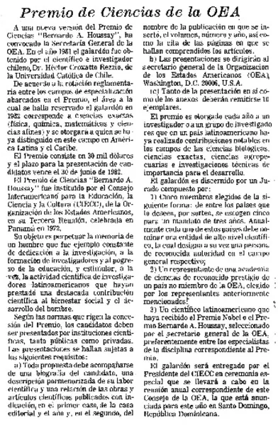 Premio de ciencias de la OEA.  [artículo]