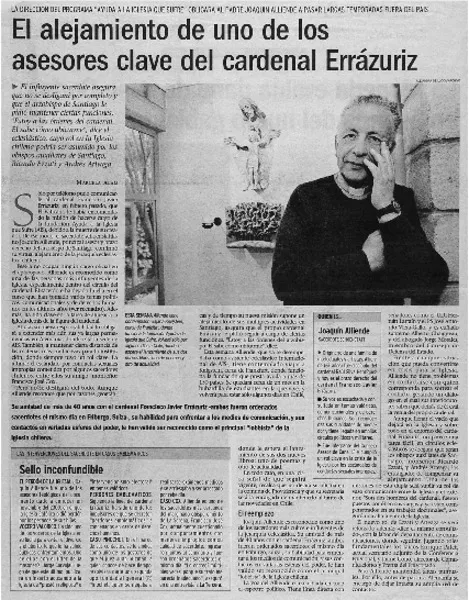 El alejamiento de uno de los asesores clave del cardenal Errázuriz  [artículo] Marcela Alam.