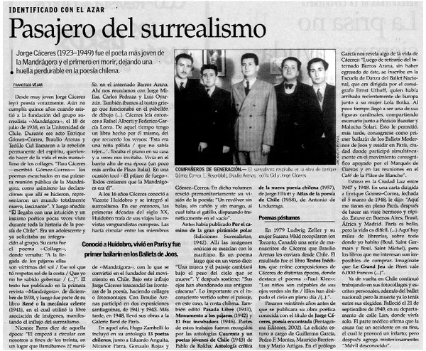 Pasajero del surrealismo  [artículo] Francisco Véjar.