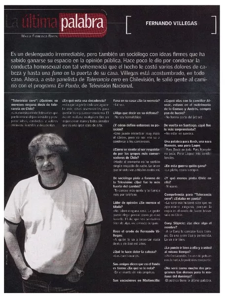 La Ultima palabra : [Entrevista] [artículo] María Francisca Baeza.