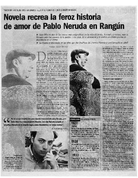 Novela recrea la feroz historia de amor de Pablo Neruda en Rangún  [artículo] Andrés Gómez.