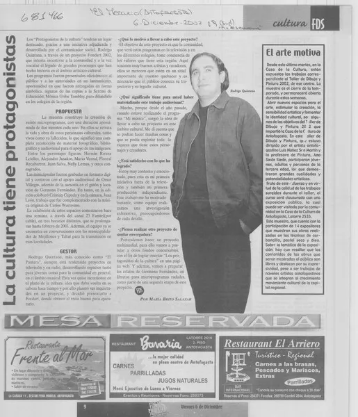 La cultura tiene protagonistas [entrevista] [artículo] : María Brito Salazar.