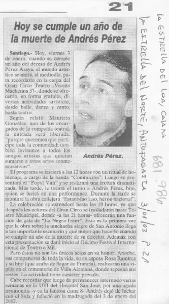 Hoy se cumple un año de la muerte de Andrés Pérez.  [artículo]