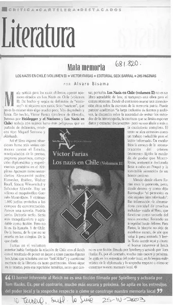 Mala memoria  [artículo] Alvaro Bisama.