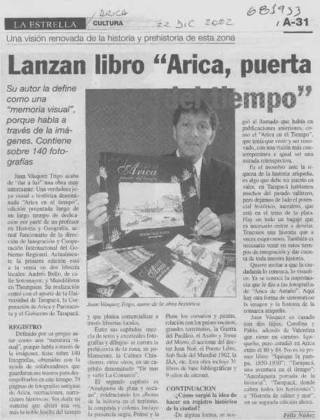 Lanzan libro "Arica, puerta del tiempo".  [artículo]