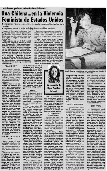 Una chilena... en la violencia feminista de Estados Unidos [entrevista] [artículo] María Angélica de Luigi.