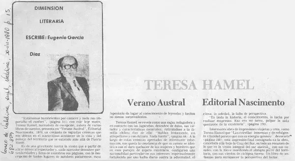 Teresa Hamel  [artículo] Eugenio García Díaz.