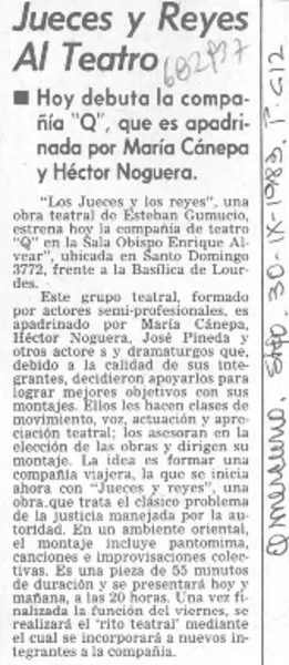 Jueces y reyes al teatro.  [artículo]