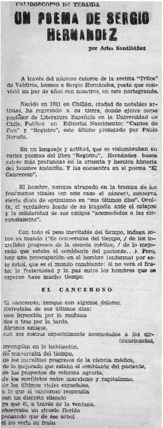 Un Poeta de Sergio Hernández  [artículo] Ariel Santibañez.