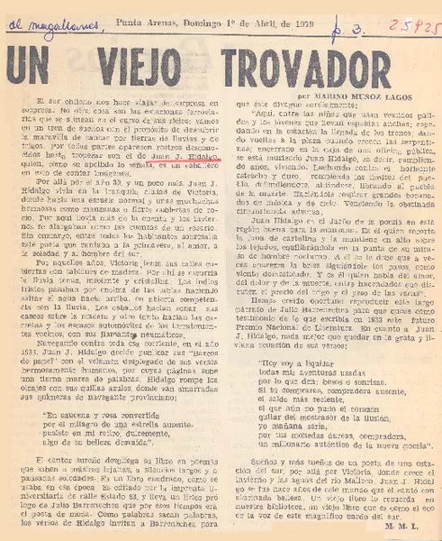 Un viejo trovador  [artículo] Marino Muñoz Lagos.