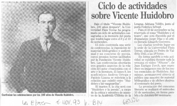 Ciclo de actividades sobre Vicente Huidobro.  [artículo]