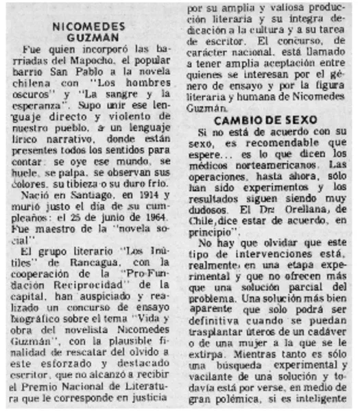 Nicomedes Guzmán  [artículo] Claudio Solar.