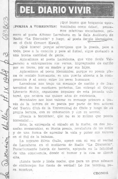 ¡Poesía a torrentes!  [artículo] Cronos.