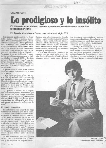 Lo prodigioso y lo insólito  [artículo] Jaime Quezada.