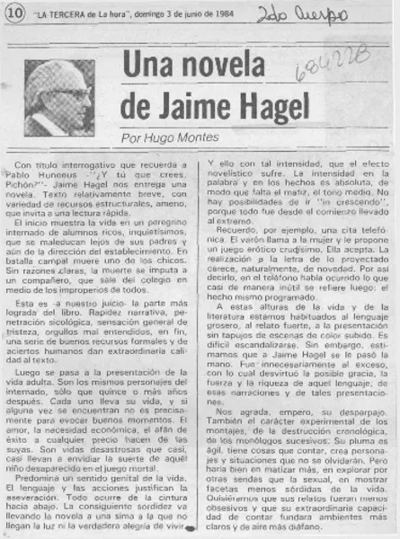 Una novela de Jaime Hagel  [artículo] Hugo Montes.