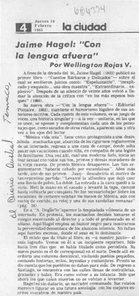 Jaime Hagel: "Con la lengua afuera"  [artículo] Wellington Rojas Valdebenito.
