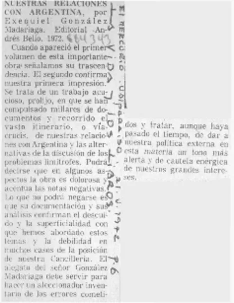 Nuestras relaciones con Argentina.  [artículo]