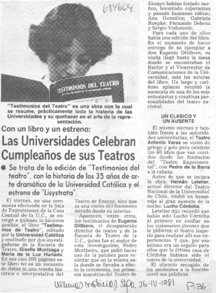 Las Universidades celebran cumpleaños de sus teatros.  [artículo]