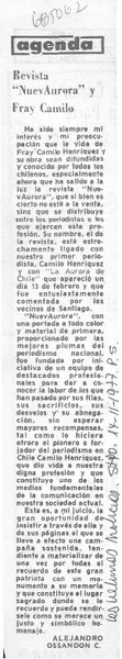 Revista "Nuevaurora" y Fray Camilo  [artículo] Alejandro Ossandón C.
