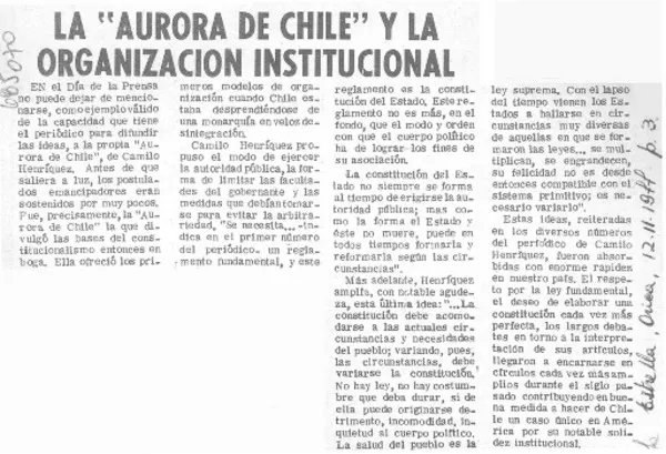 La "Aurora de Chile" y la organización institucional.  [artículo]