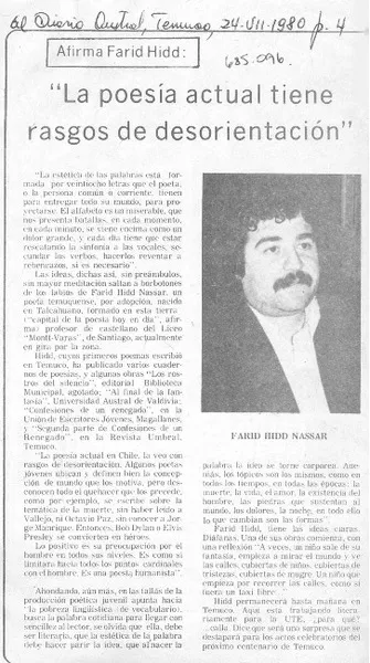 La poesía actual tiene rasgos de desorientación.  [artículo]