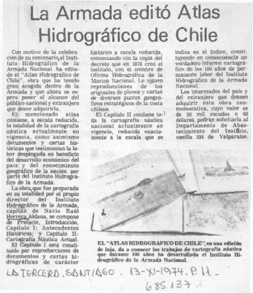 La armada editó atlas hidrográfico de Chile.  [artículo]