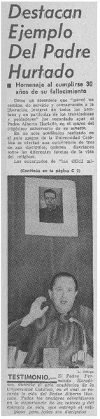 Destacan ejemplo del Padre Hurtado.  [artículo]