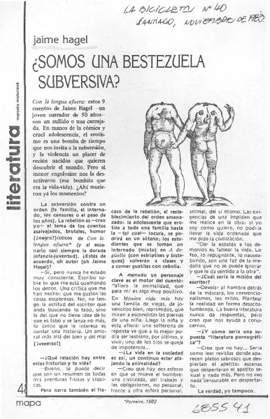 Somos una bestezuela subversiva?: [entrevista] [artículo]