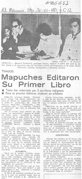 Mapuches editaron su primer libro.  [artículo]