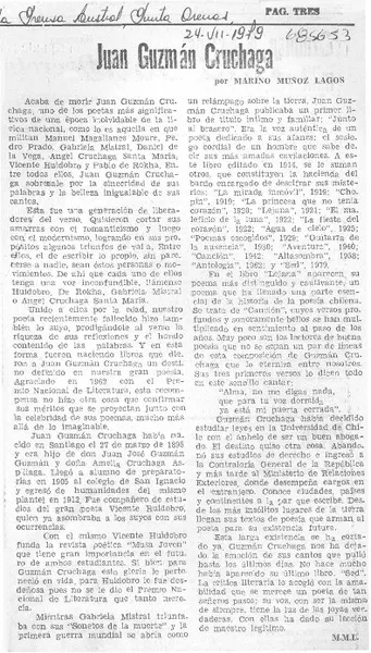Juan Guzmán Cruchaga  [artículo] Marino Muñoz Lagos.