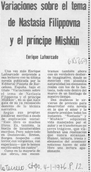 Variaciones sobre el tema de Nastasia Filippovna y el príncipe Mishkin.  [artículo]