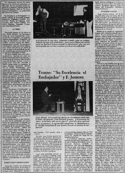 Teatro: "su excelencia, el embajador" y F. Josseau  [artículo] Yolanda Montecinos.