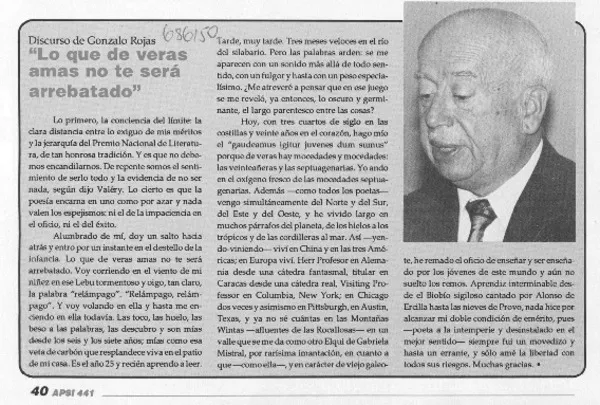 "Lo que de veras amas no te será arrebatado"  [artículo] Gonzalo Rojas.