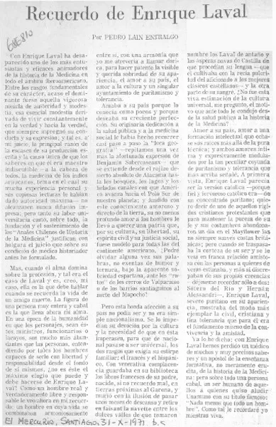 Recuerdo de Enrique Laval  [artículo] Pedro Laín Entralgo.