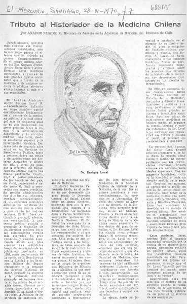 Tributo al historiador de la medicina chilena  [artículo] Amador Neghme R.