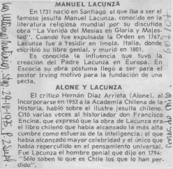 Manuel Lacunza.  [artículo]