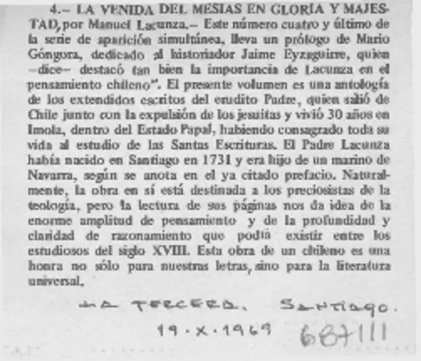 La venida del mesías en gloria y majestad  [artículo].