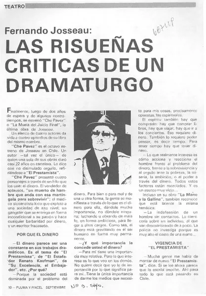 Las risueñas críticas de un dramaturgo : [entrevista] [artículo] E. P. L.