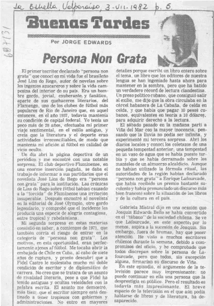 Persona Non Grata  [artículo] Jorge Edwards.