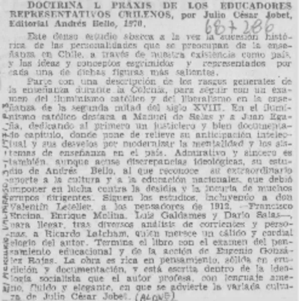 Doctrina y praxis de los educadores representativos chilenos.  [artículo]